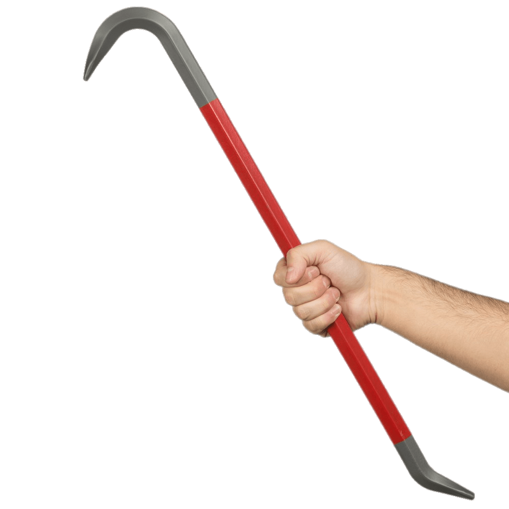 a photo of a hand holding a crowbar, which can be used as both a tool and a weapon.